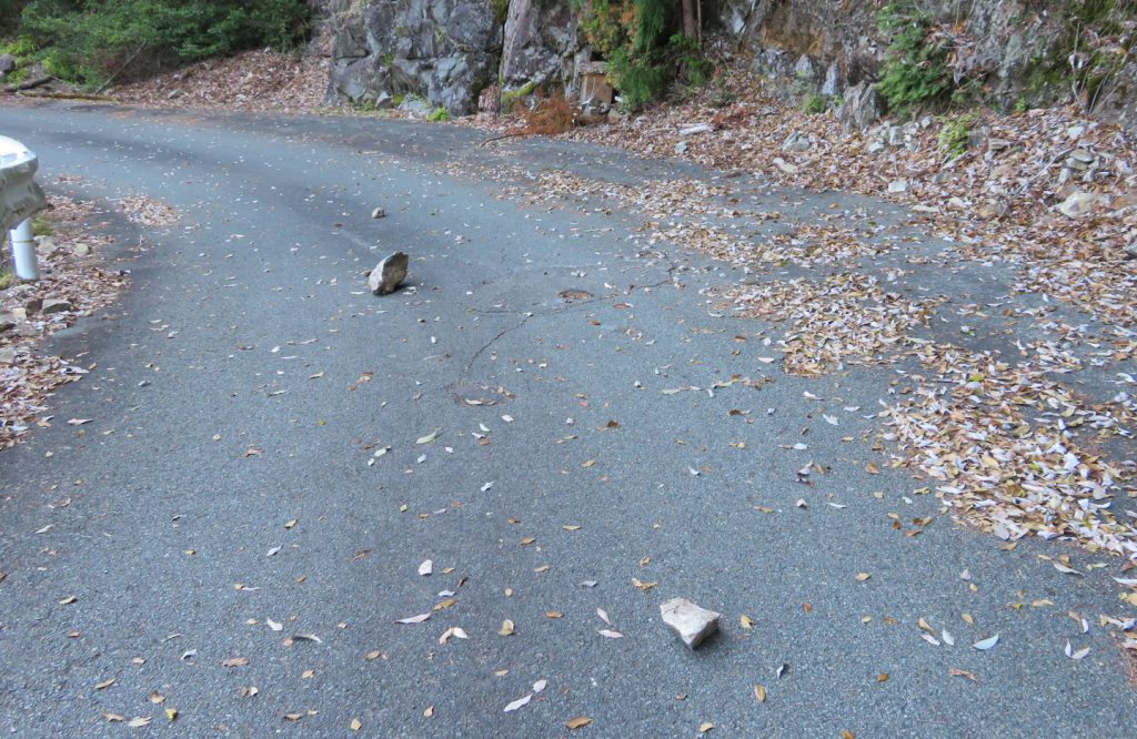 道沿いにはコロコロ転がっている石や岩
